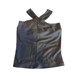 Calia XS rib halter black tank top crisscross New built in bra